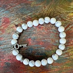 White Marble  Beaded Bracelet stretchy